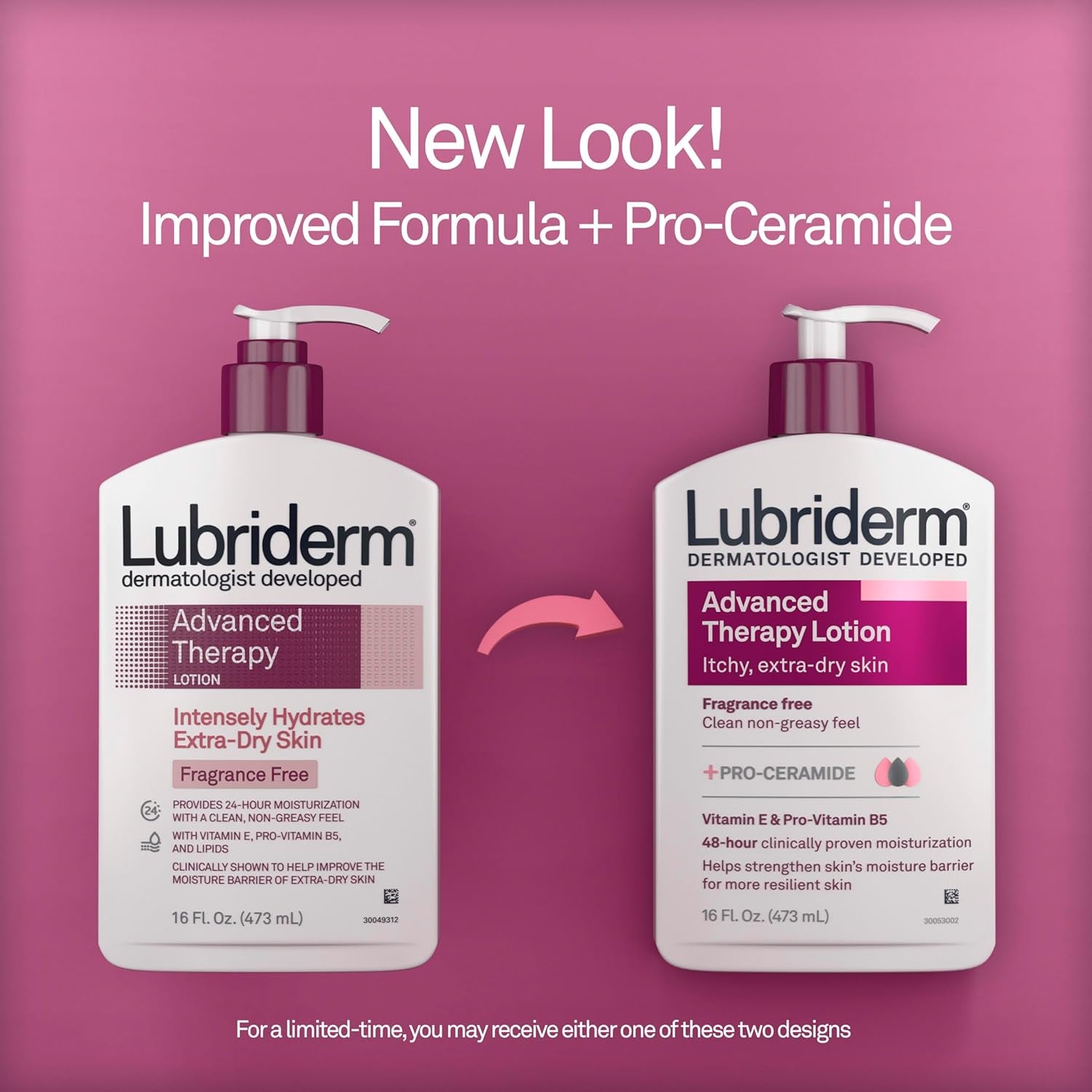 Lubriderm Advanced Therapy Fragrance Free Moisturizing Hand & Body Lotion + Pro-Ceramide with Vitamins E & Pro-Vitamin B5, Intense Hydration for Extra Dry Skin, 16 Fl. Oz, 2 Pack