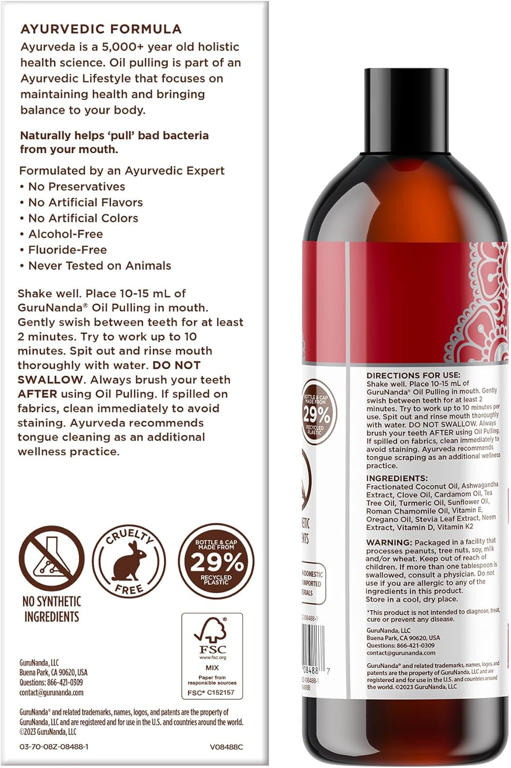 Gurunanda Ashwagandha Oil Pulling with Neem, & Pure Essential Oils - Ayurveda-Inspired Formula for Daily Oral Care - Alcohol & Fluoride Free, 3X8 Fl Oz
