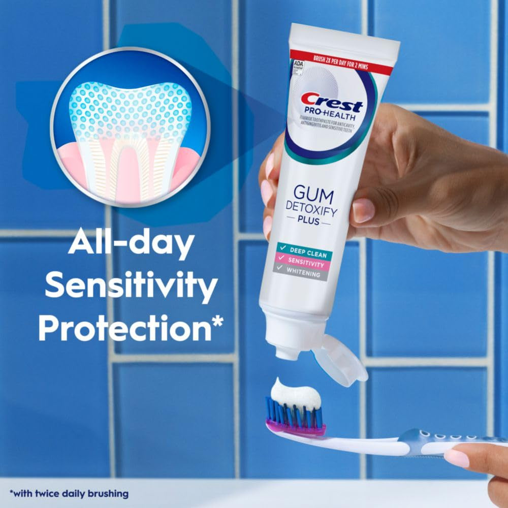 Crest Pro-Health Gum Detoxify plus Toothpaste 4.5 Oz Pack of 3 - Antibacterial Fluoride Toothpaste, Sensitivity Protection, Whitens Teeth, Anticavity, Plaque Control