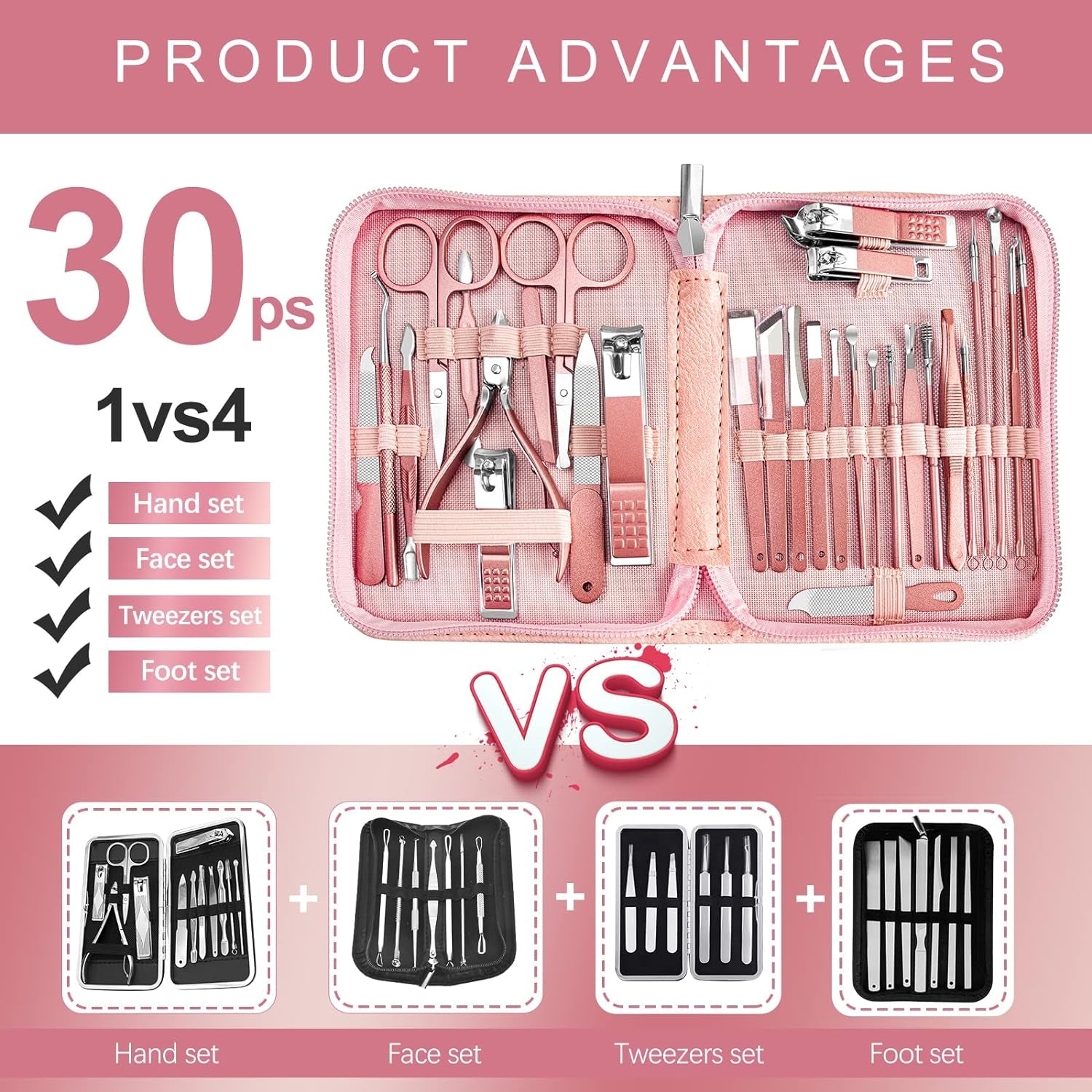 Manicure Set 30 in 1 Nail Clipper Set, REDFLOW Nail Clippers, Fingernail & Toenail Clippers, Manicure Tools, Pedicure Tools, Suitable for Travel Manicure Kit, Nail Set Kit with Everything Profe