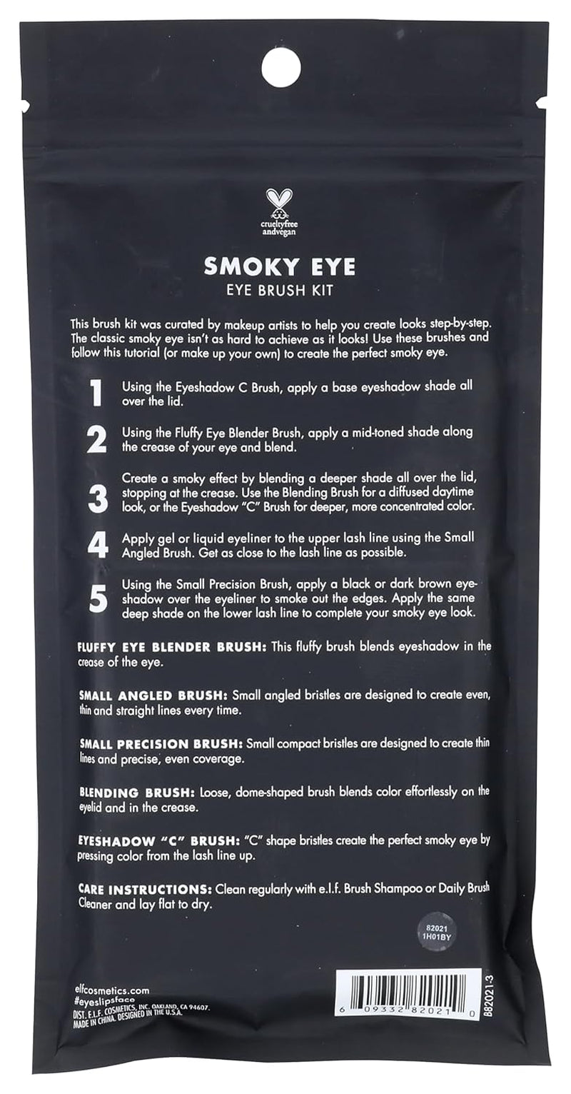 E.L.F. Smoky Eye Brush Kit, 5-Piece Makeup Brush Kit for Creating a Smoky Eye Look, Apply & Blend Eyeshadow, Vegan & Cruelty-Free