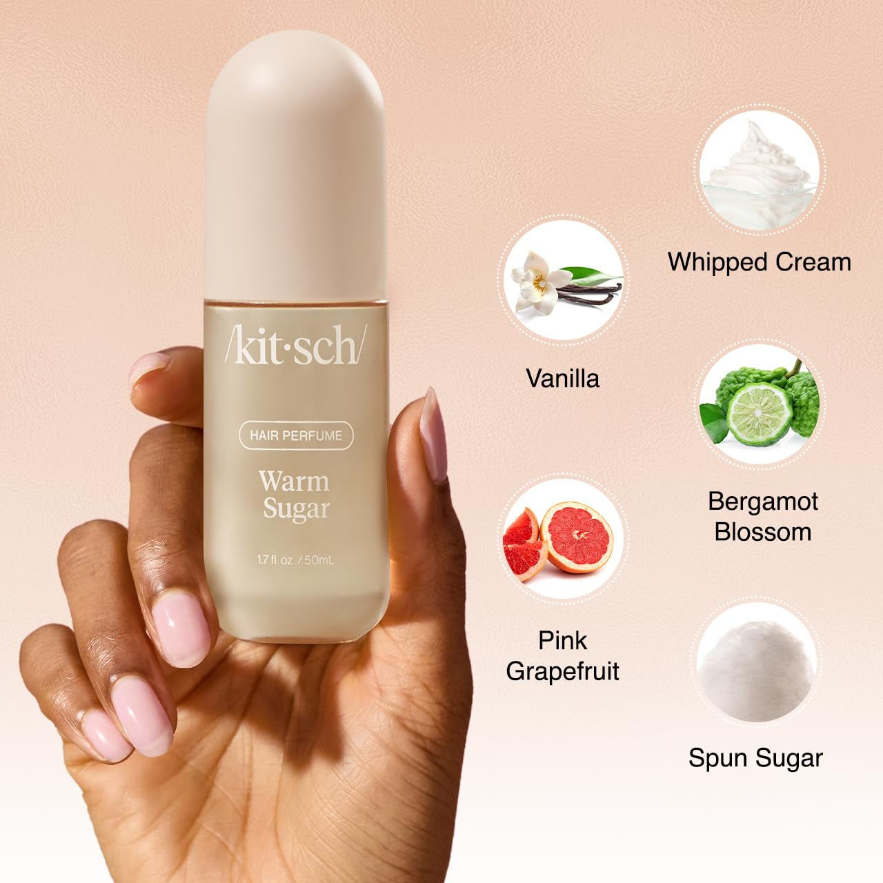 Kitsch Warm Sugar Hair Perfume for Women - Clean, Deodorizing, and Patented Odor-Eliminating Technology, Body Mist - Freshen Hair, Body & Pillows - Sweet Pink Grapefruit & Warm Vanilla Scent - 50Ml