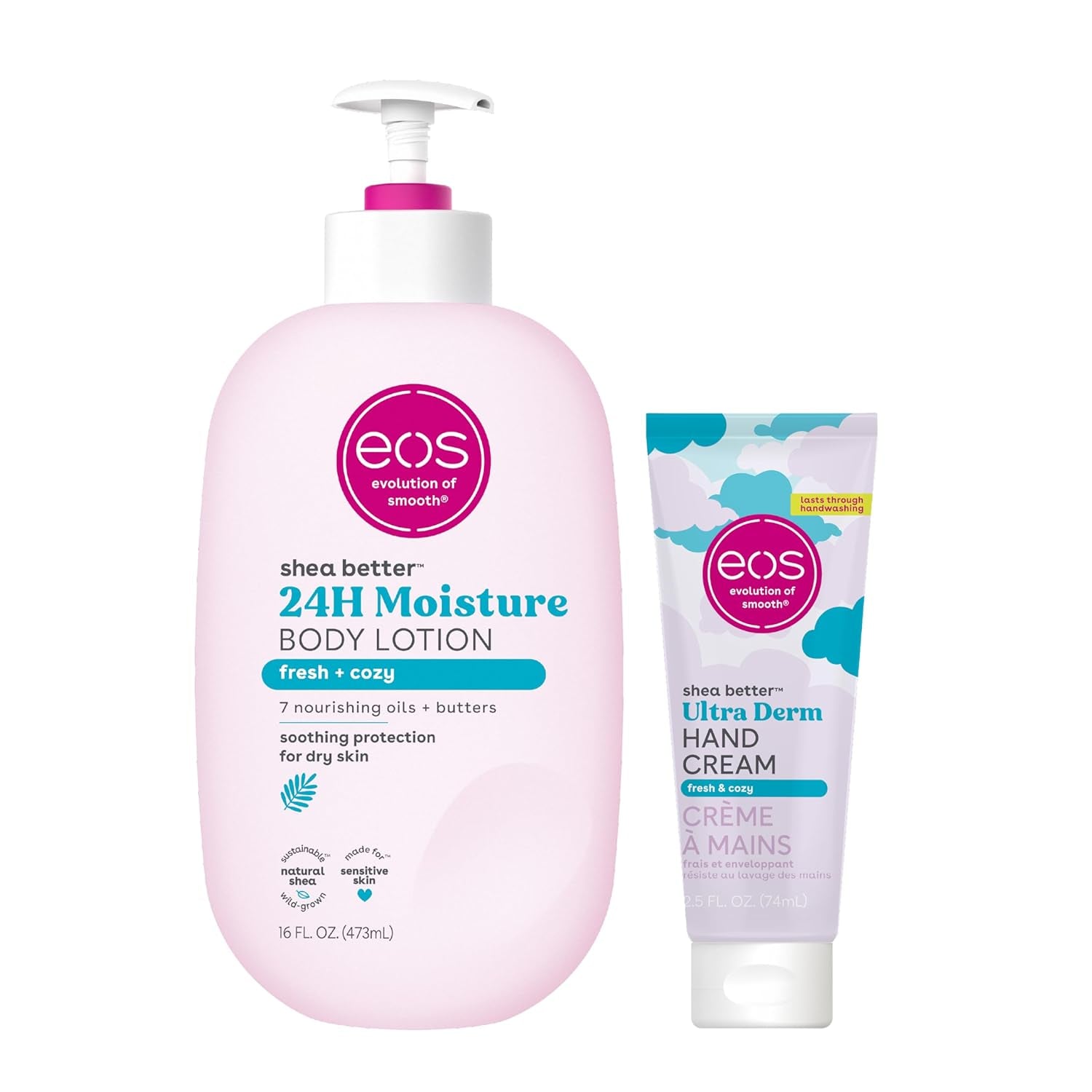 Bundle of Eos Shea Better Body Lotion & Hand Cream- Fresh & Cozy, 24-Hour Moisture Skin Care, Lightweight & Non-Greasy, Made with Natural Shea