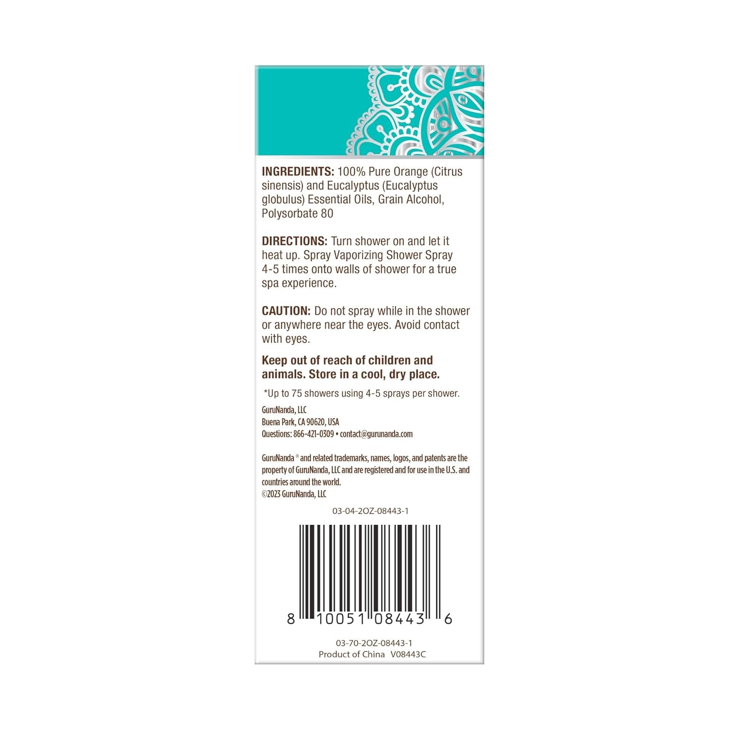 Gurunanda Uplift Vaporizing Shower Spray, Natural Spa Mist & Room Spray with Orange & Eucalyptus to Help in Mood Enhancement & Congestion Aid, 2 Fl Oz