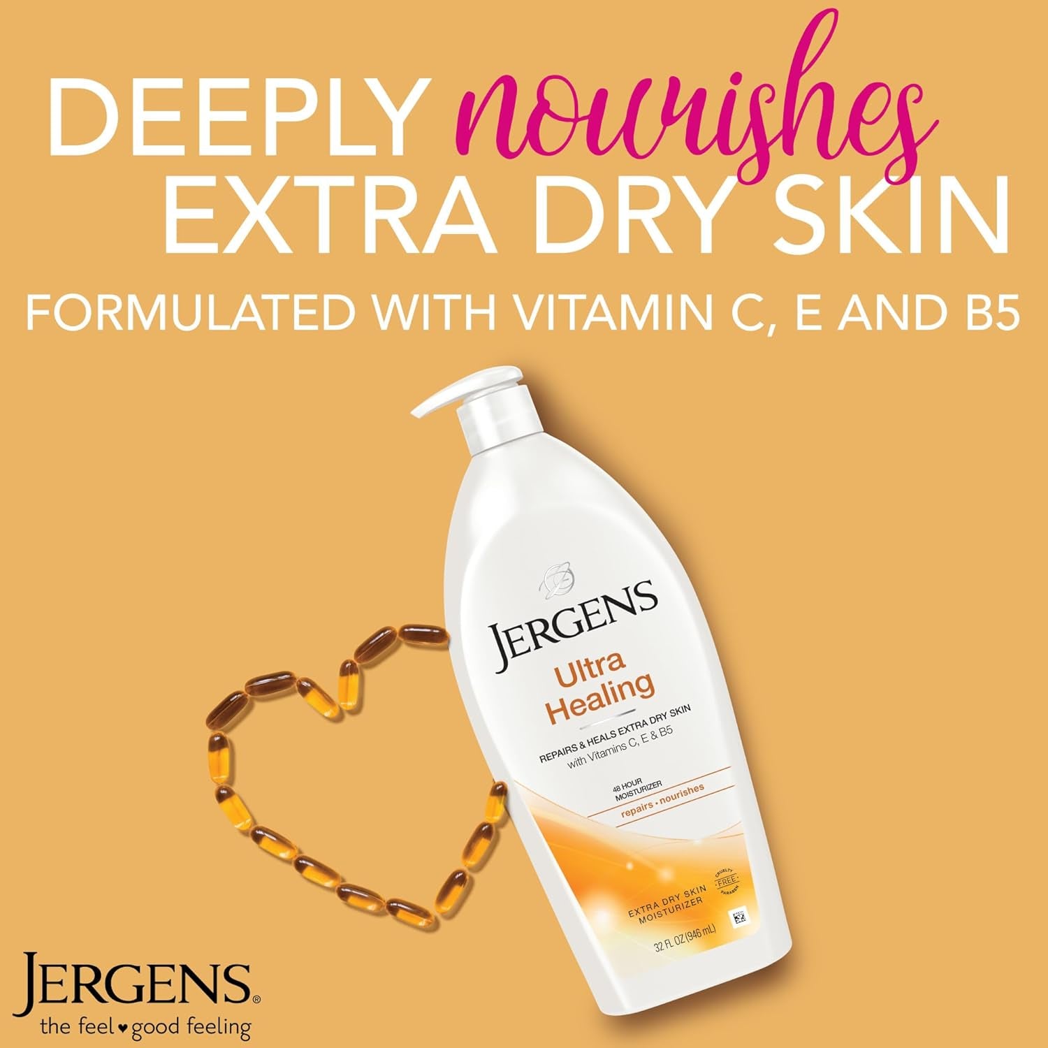 Jergens Ultra Healing Dry Skin Moisturizer, Body and Hand Lotion for Dry Skin, for Quick Absorption into Extra Dry Skin, with HYDRALUCENCE Blend, Vitamins C, E, and B5, 32 Ounce