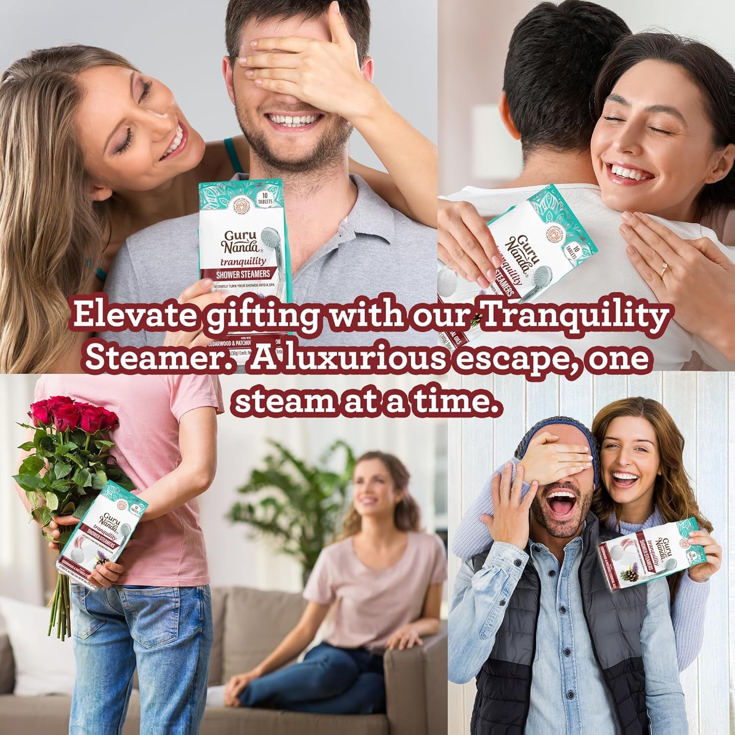 Gurunanda Tranquility Shower Steamers for Aromatherapy 10 Pack, Relaxation Gifts for Women & Men, Essential Oils, Stress Relief, Home Spa & Self Care