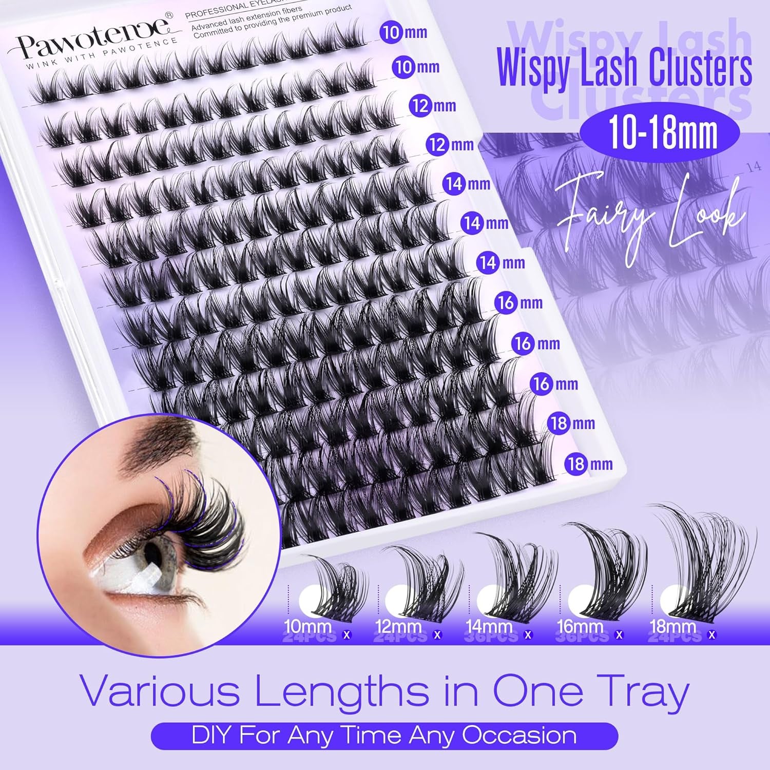 Pawotence Lash Clusters Wispy Cluster Eyelash Extensions 10-18Mm Individual Lashes D Curl Cluster Lashes Extension DIY Soft Comfortable Eyelash Clusters with Thin Band