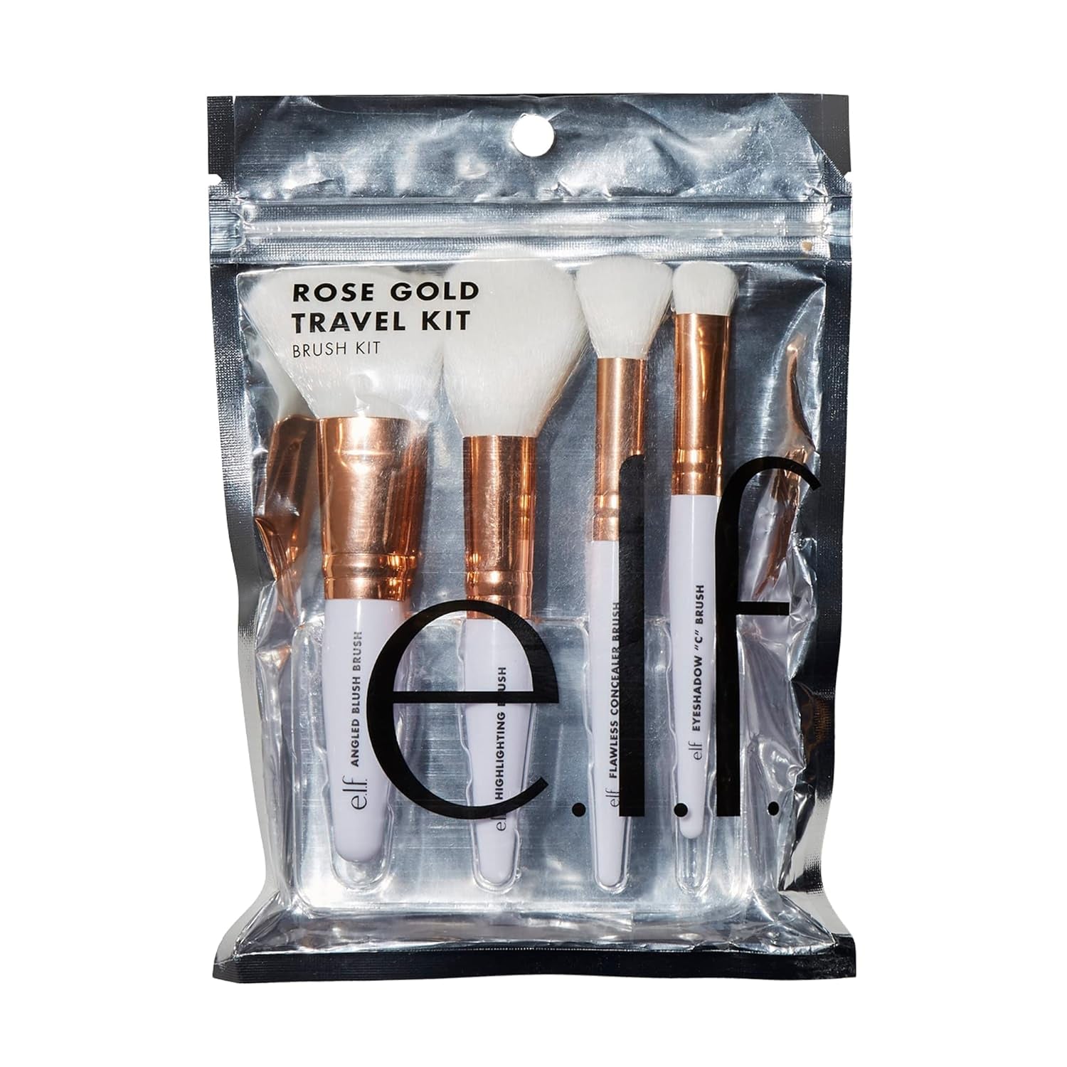 E.L.F. Rose Gold Travel Brush Kit, on the Go, Flawless, Versatile, Soft, Synethic, Conceals, Blends, Highlights, Shades, Contours, Sculpts, Defines, Includes Brushes for Concealer, 1 Oz, 4 Count