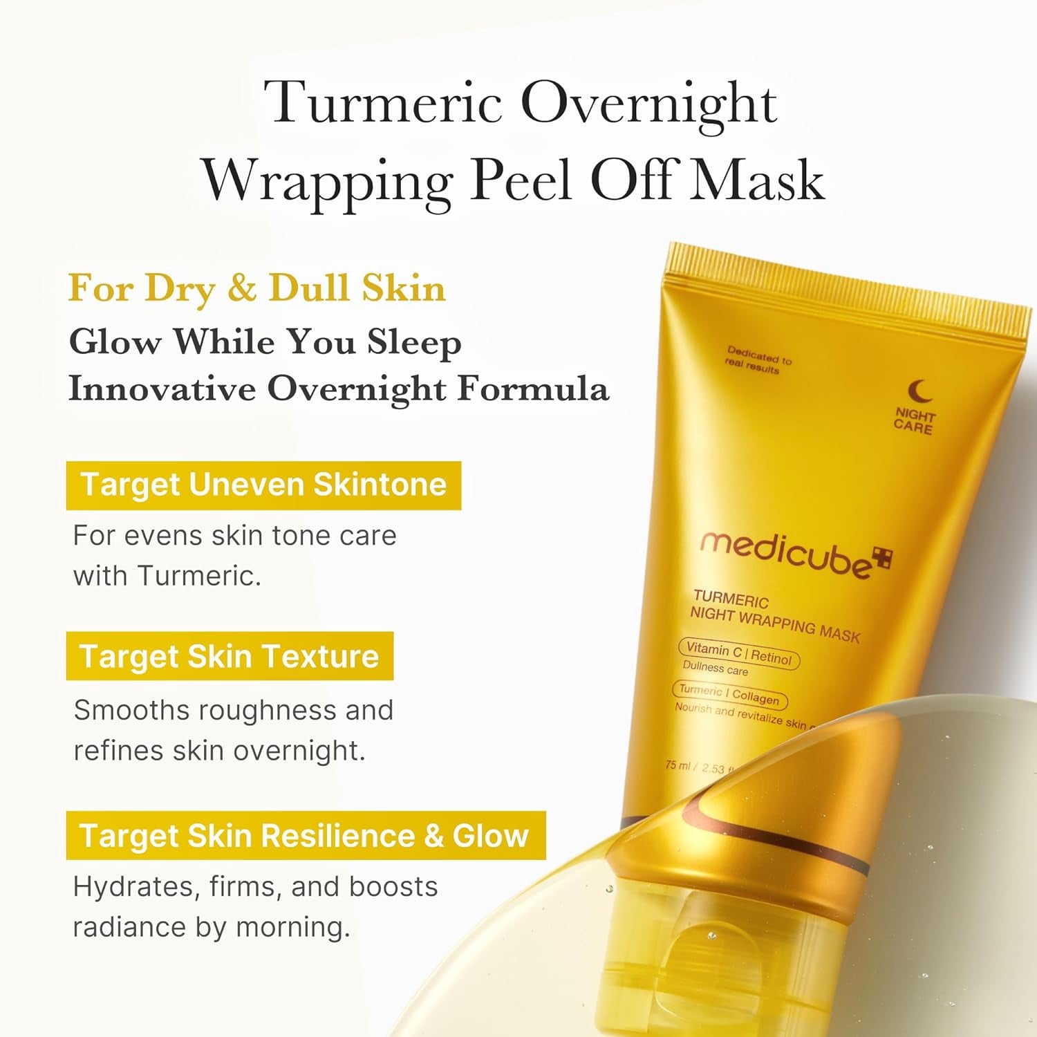 Medicube Glass Skin Refining Duo at Night: Deep Vitamin C Golden Capsule Face Moisturizer and Turmeric Overnight Wrapping Peel off Mask