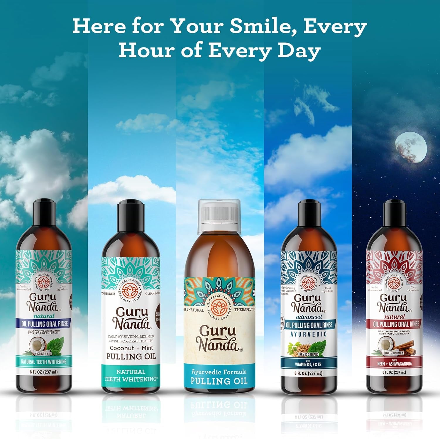 Gurunanda Original Oil Pulling Mouthwash, Promotes Deep Cleaning, with Coconut & Sesame for Teeth & Gum Health & Fresh Breath, Alcohol-Free, 3X8.45 Fl Oz