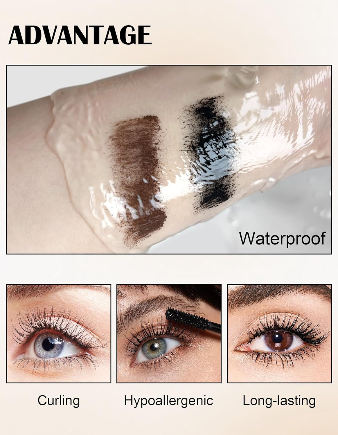 2PCS Mascara for Older Women 60 Plus, Mascara Volume and Length for Mature Women, Hypoallergenic, Sensitive Eyes, No Clumps, Long-Wearing, Waterproof Long Lasting 01