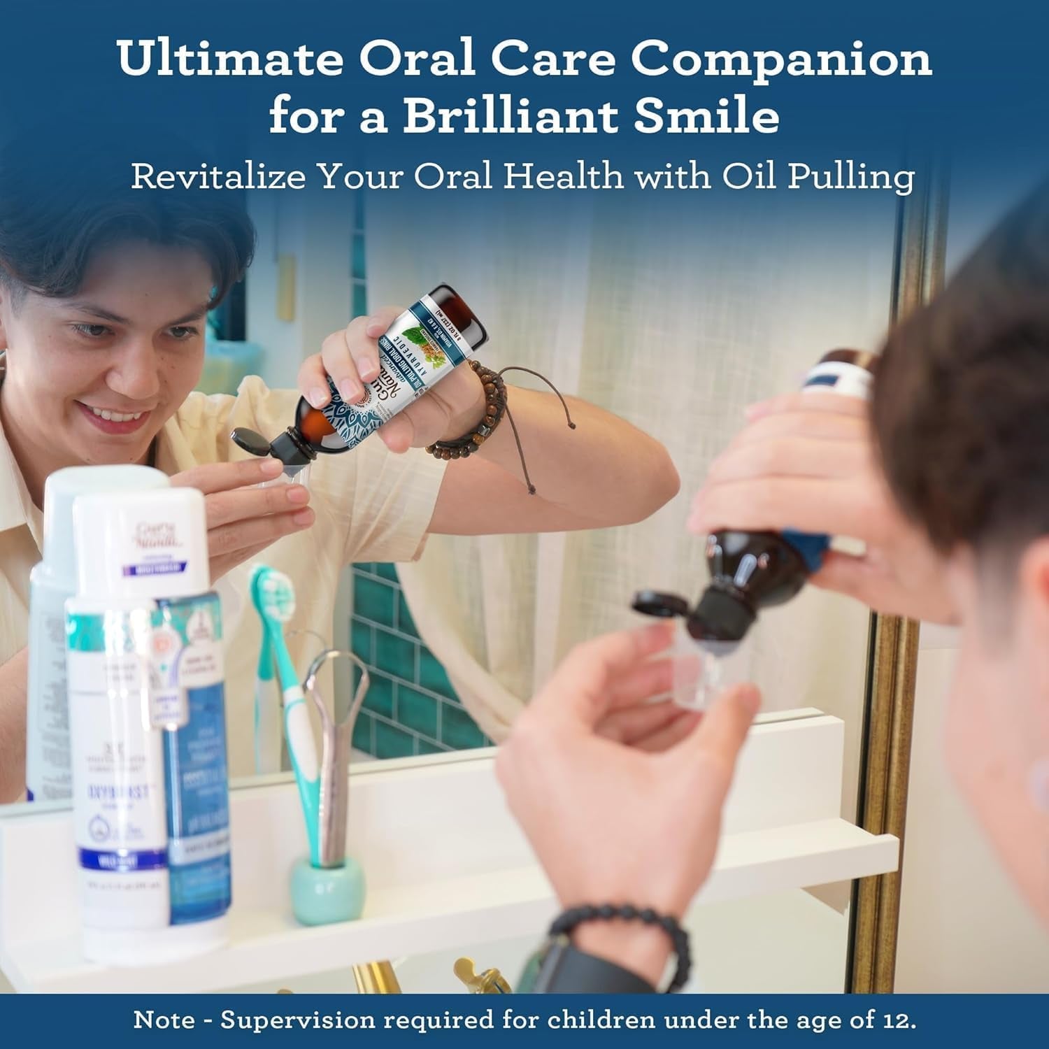 Gurunanda Advanced Oil Pulling Mouthwash for Enhanced Oral Care with Sesame & Oregano Oil, Promotes Deep Cleaning for Healthy Teeth & Gums, Alcohol-Free, 8 Oz