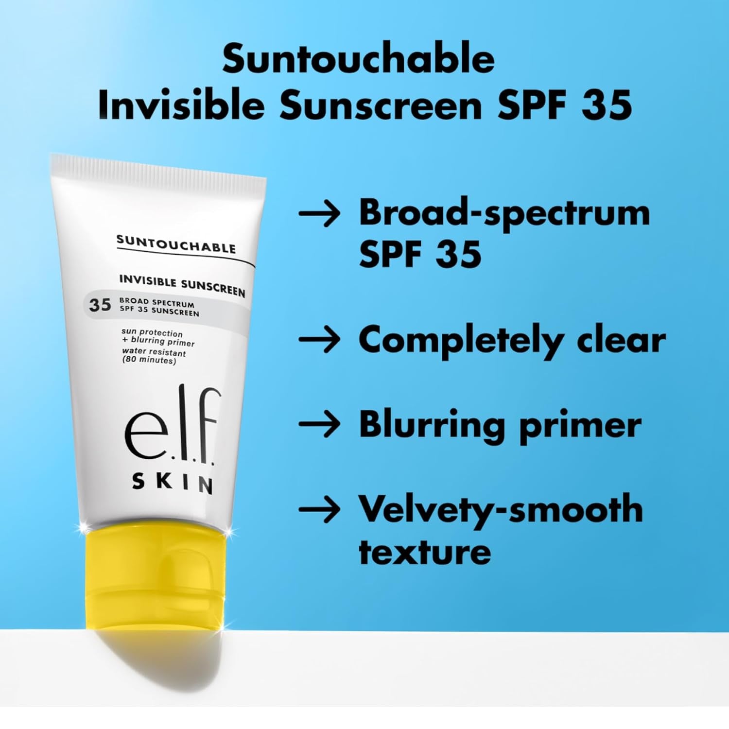 E.L.F. SKIN Suntouchable Invisible SPF 35, Lightweight, Gel-Based Sunscreen for a Smooth Complexion, Doubles as a Makeup Primer, Vegan & Cruelty-Free, Packaging May Vary