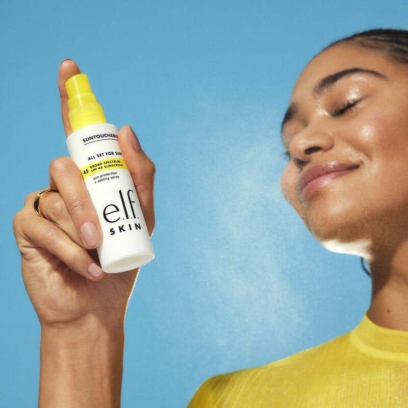 E.L.F. SKIN All Set for Sun SPF 45, Setting Spray with SPF 45 for Long-Lasting Makeup, Weightless, Non-Greasy Formula, Vegan & Cruelty-Free, Packaging May Vary