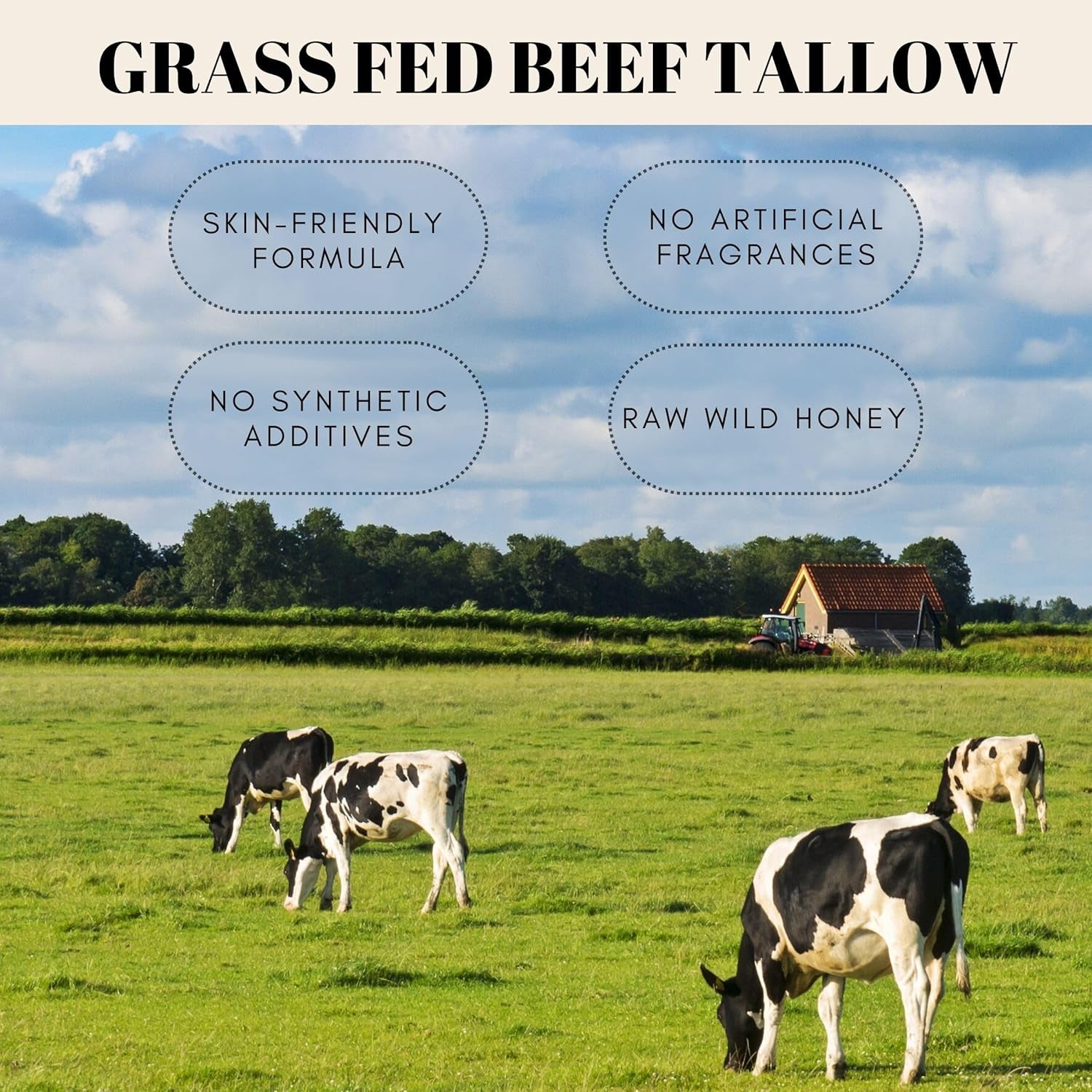 Beef Tallow and Honey Balm for Skin, All-Natural Moisturizer for Face and Body, Hydrating Grass-Fed Beef Tallow & Raw Wild Honey Blend