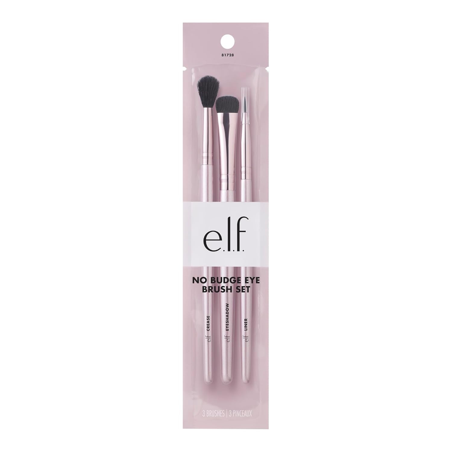 E.L.F. No Budge Brush Trio, 3-Piece Eyeshadow Brush Set for Applying & Blending Color, Use with the No Budge Cream Eyeshadows, Vegan & Cruelty-Free