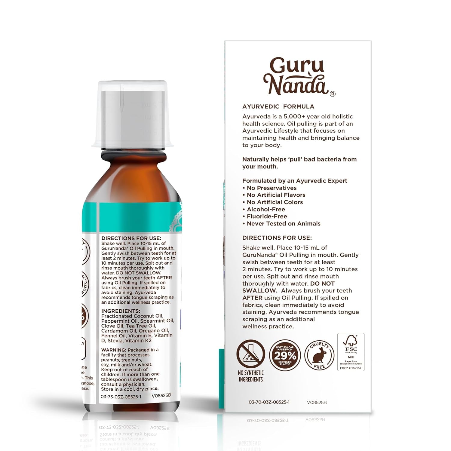 Gurunanda Travel Size Coconut Oil Pulling, 7 Essential Oils & Vitamins, Promotes Fresh Breath & Happy Gums, No Alcohol & Fluoride, 3 Oz