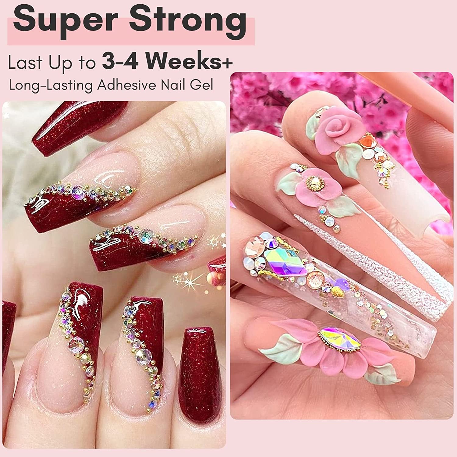 Makartt Nail Rhinestone Glue for Nails: Super Strong Gel Nail Glue for Decorations Nail Charm 3D Nails Bling Gel for Nail Gem Nail Art Jewel Diamonds 30ML Cured Need Beauty