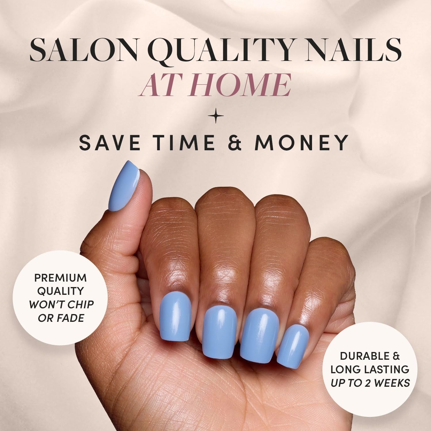 Glamnetic Press on Nails - Cashmere Blue | Opaque Soft Pale Blue Short Squoval False Nails, Reusable Stick on Fake Nails with Glue | Salon Quality | 15 Sizes - 30 Nail Kit