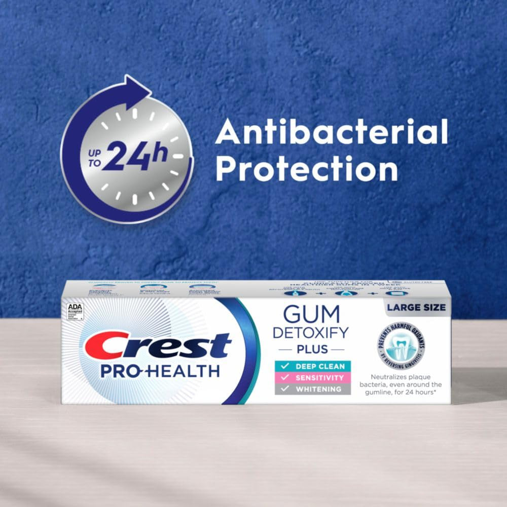 Crest Pro-Health Gum Detoxify plus Toothpaste 4.5 Oz Pack of 3 - Antibacterial Fluoride Toothpaste, Sensitivity Protection, Whitens Teeth, Anticavity, Plaque Control