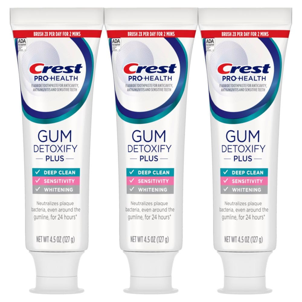 Crest Pro-Health Gum Detoxify plus Toothpaste 4.5 Oz Pack of 3 - Antibacterial Fluoride Toothpaste, Sensitivity Protection, Whitens Teeth, Anticavity, Plaque Control