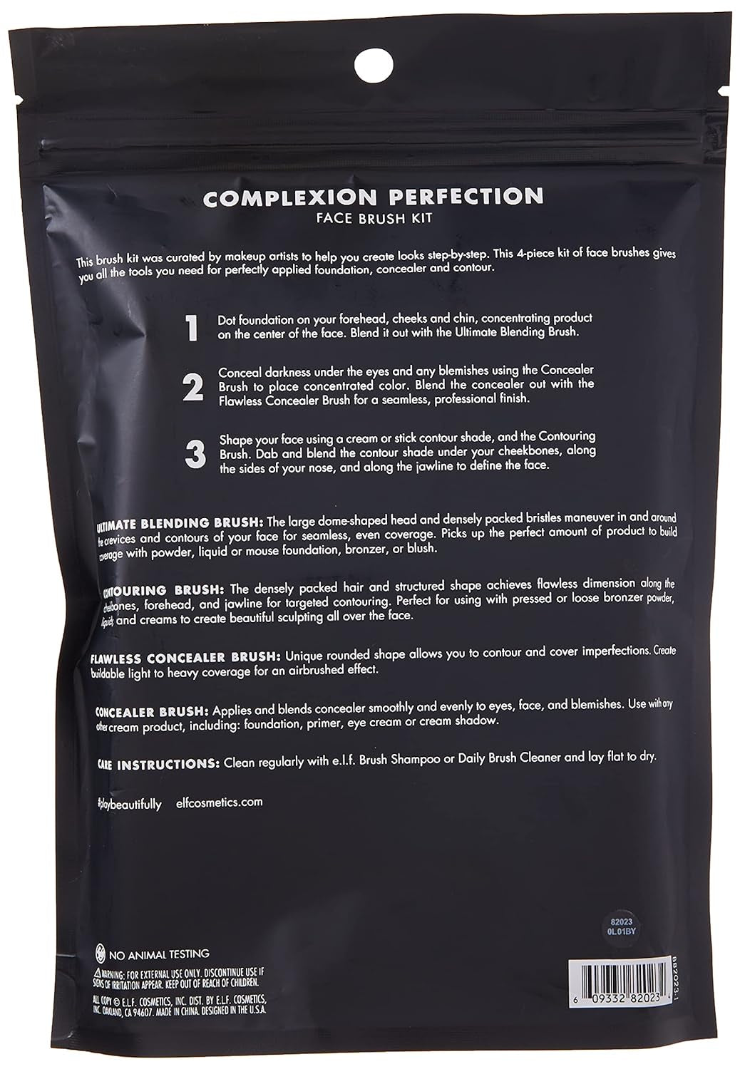 E.L.F. Complexion Perfection Brush Kit, 4-Piece Makeup Brush Set, Brushes for Foundations & Concealers, Vegan & Cruelty-Free