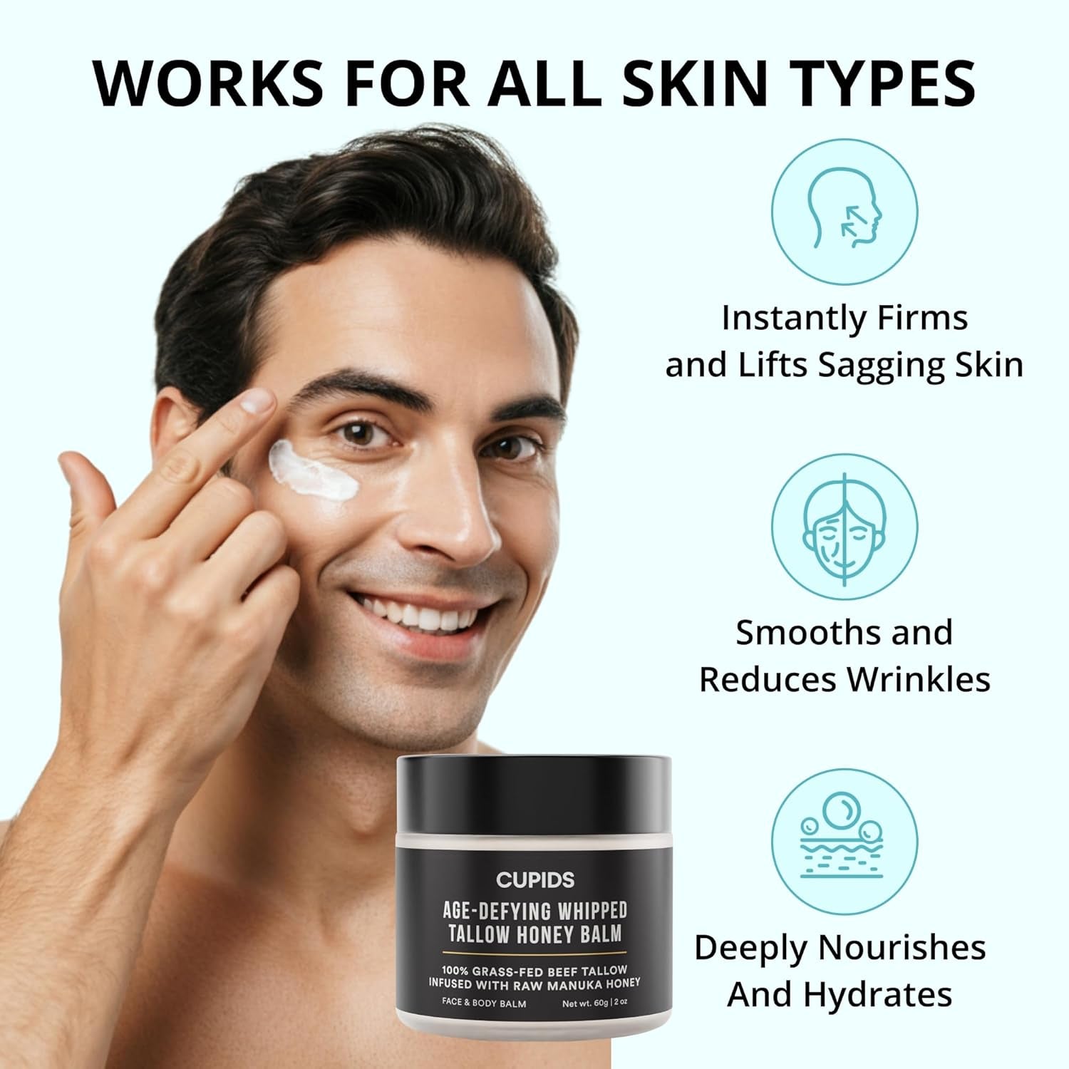 Tallow and Honey Balm for Face - Grass Fed Beef Tallow Moisturizer with Raw Manuka Honey, Olive Oil, Beeswax & Vitamin E - Nourishing Balm for Skin Hydration