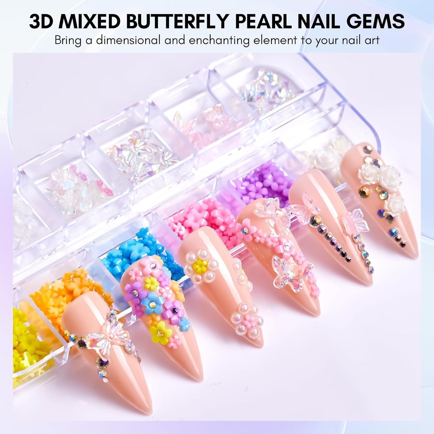 Makartt Nail Rhinestone Glue Kit 15Ml, Gel Glue with AB Crystals, 3D Nail Art Flowers, Pearls, Dual-End Brush & Tweezer, Acrylic Nail Supplies for DIY & Nail Techs