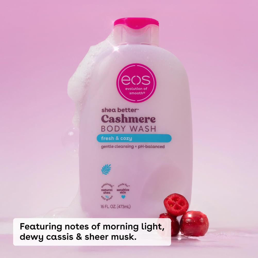 Eos Shea Better Cashmere Body Wash, Fresh & Cozy, Moisturizing and Nourishing, Ph Balanced Creamy Gel Formula, Paraben & Phthalate Free, Sensitive Skin,16 Fl Oz