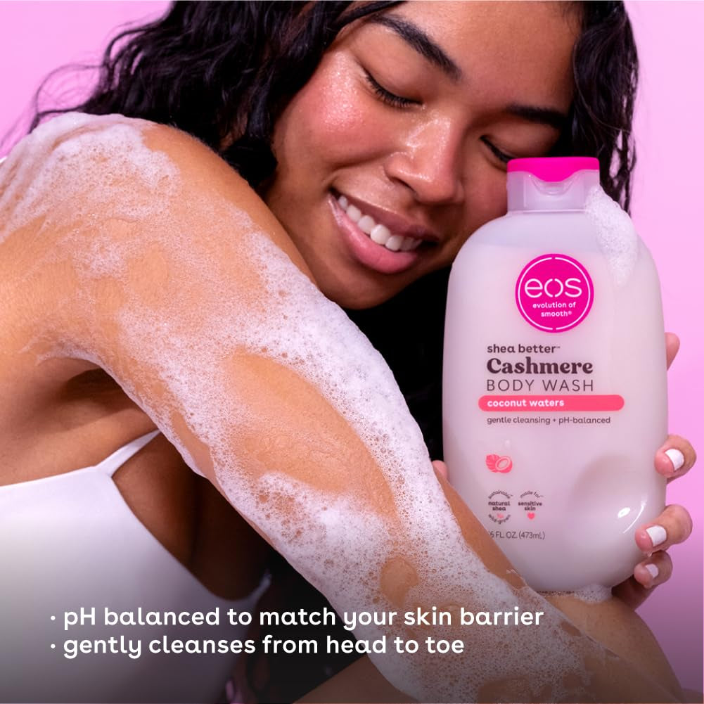 Eos Shea Better Cashmere Body Wash, Coconut Waters, Moisturizing and Nourishing, Ph Balanced Creamy Gel Formula, Paraben & Phthalate Free, Sensitive Skin,16 Fl Oz