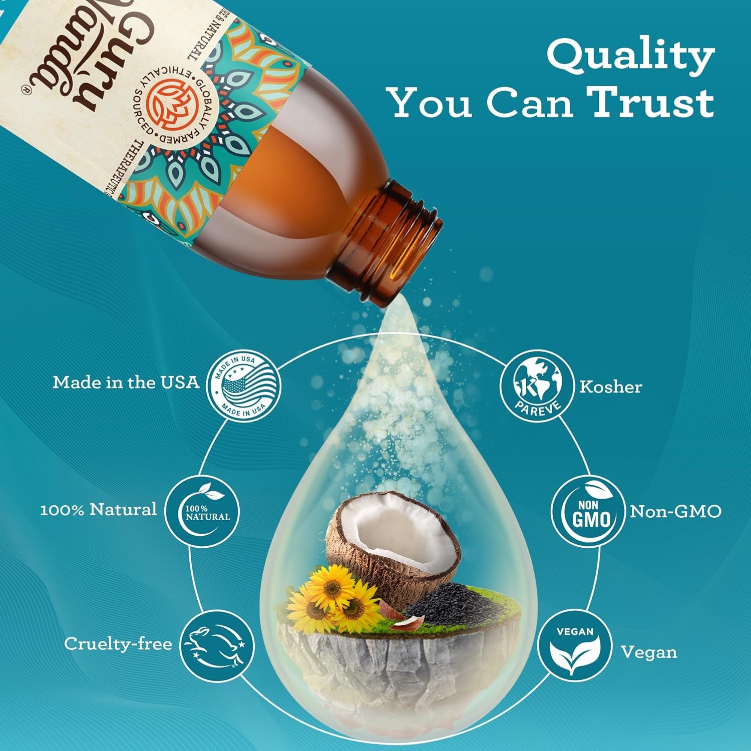 Gurunanda Original Oil Pulling Mouthwash, Promotes Deep Cleaning, with Coconut & Sesame for Teeth & Gum Health & Fresh Breath, Alcohol-Free, 3X8.45 Fl Oz