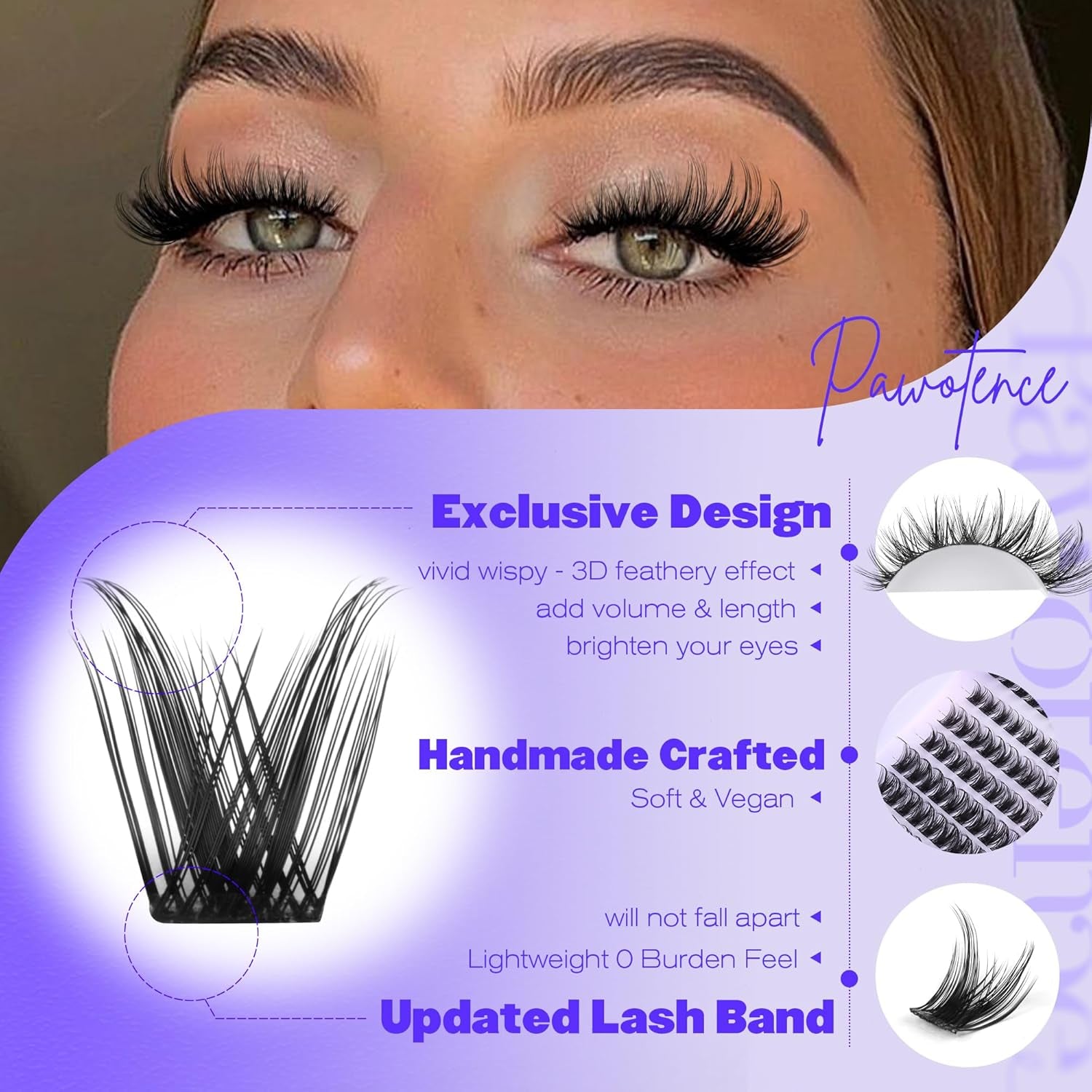 Pawotence Lash Clusters Wispy Cluster Eyelash Extensions 10-18Mm Individual Lashes D Curl Cluster Lashes Extension DIY Soft Comfortable Eyelash Clusters with Thin Band