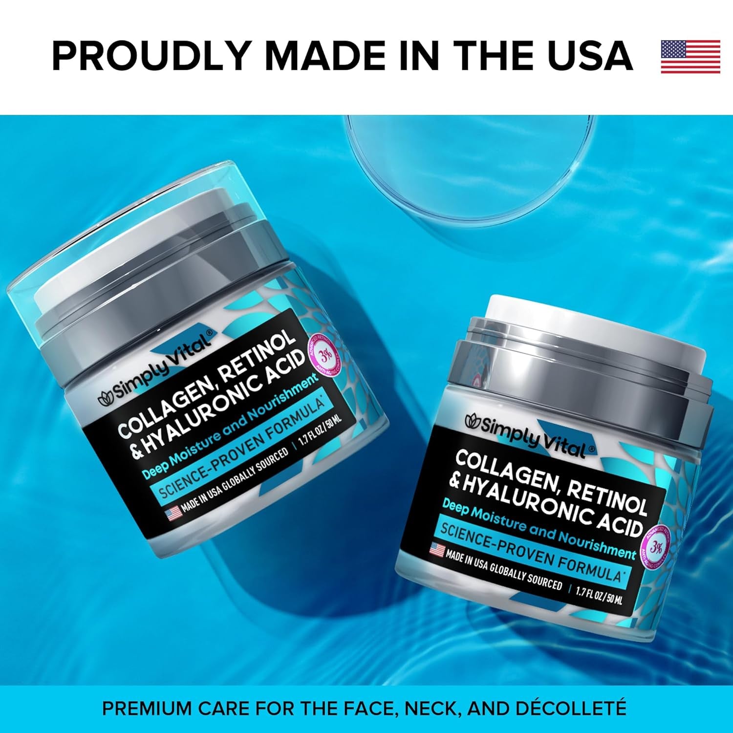 Simplyvital Collagen, Retinol & Hyaluronic Acid Cream - Anti-Aging Face Moisturizer for Face, Neck & Décolleté - Made in USA, Daily Moisturizer Face Cream - 1.7 Fl.Oz.