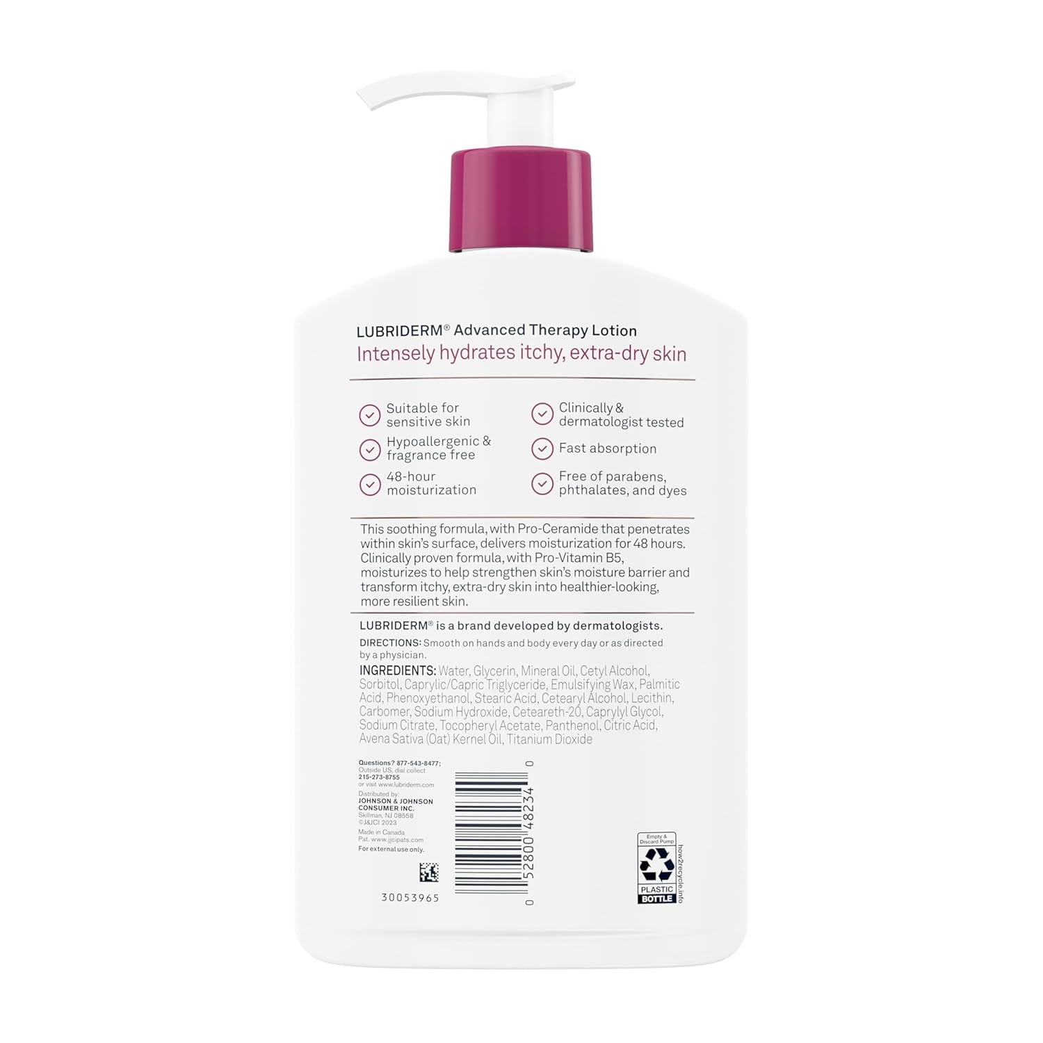 Lubriderm Advanced Therapy Fragrance Free Moisturizing Hand & Body Lotion + Pro-Ceramide with Vitamins E & Pro-Vitamin B5, Intense Hydration for Extra Dry Skin, 16 Fl. Oz, 2 Pack
