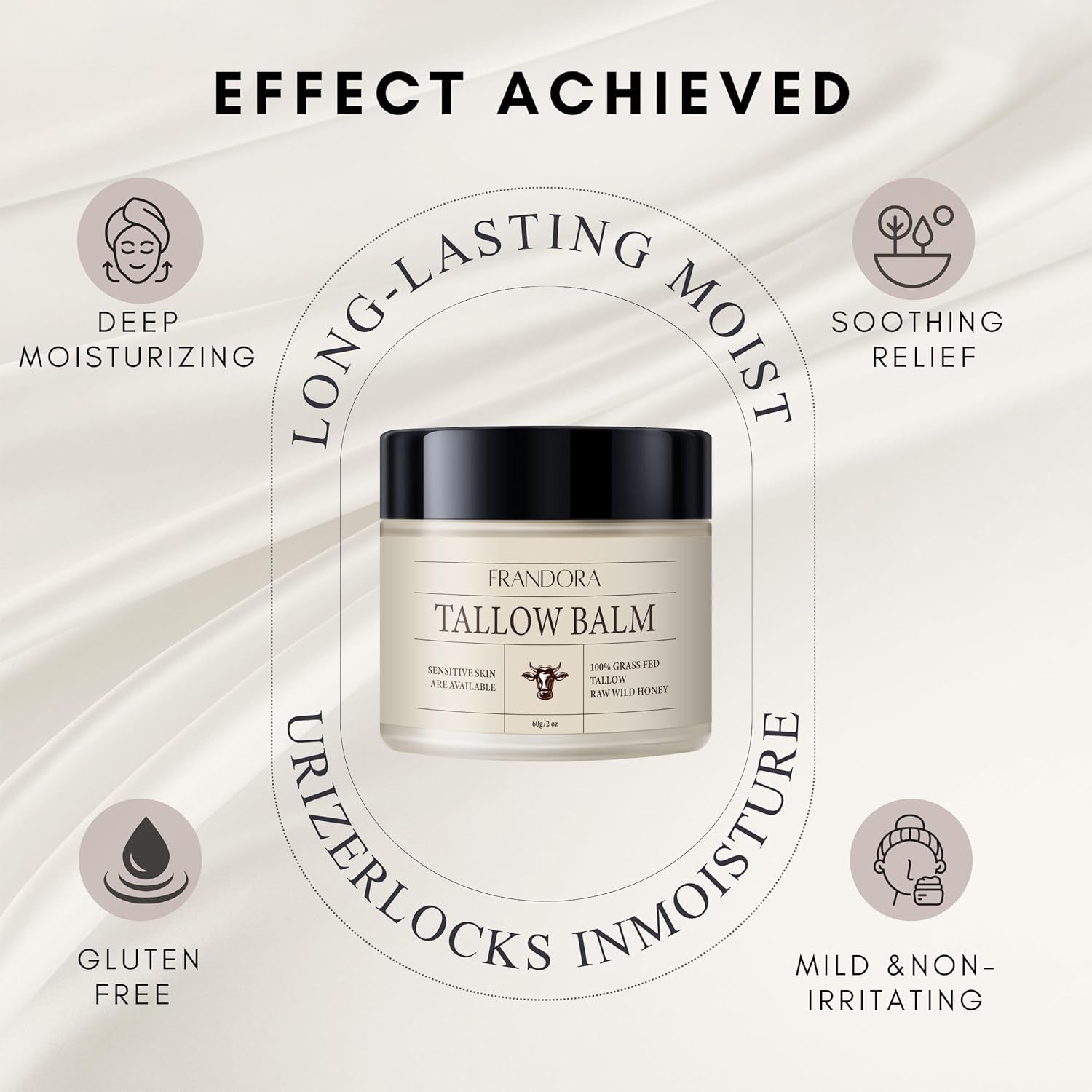 Beef Tallow and Honey Balm for Skin, All-Natural Moisturizer for Face and Body, Hydrating Grass-Fed Beef Tallow & Raw Wild Honey Blend