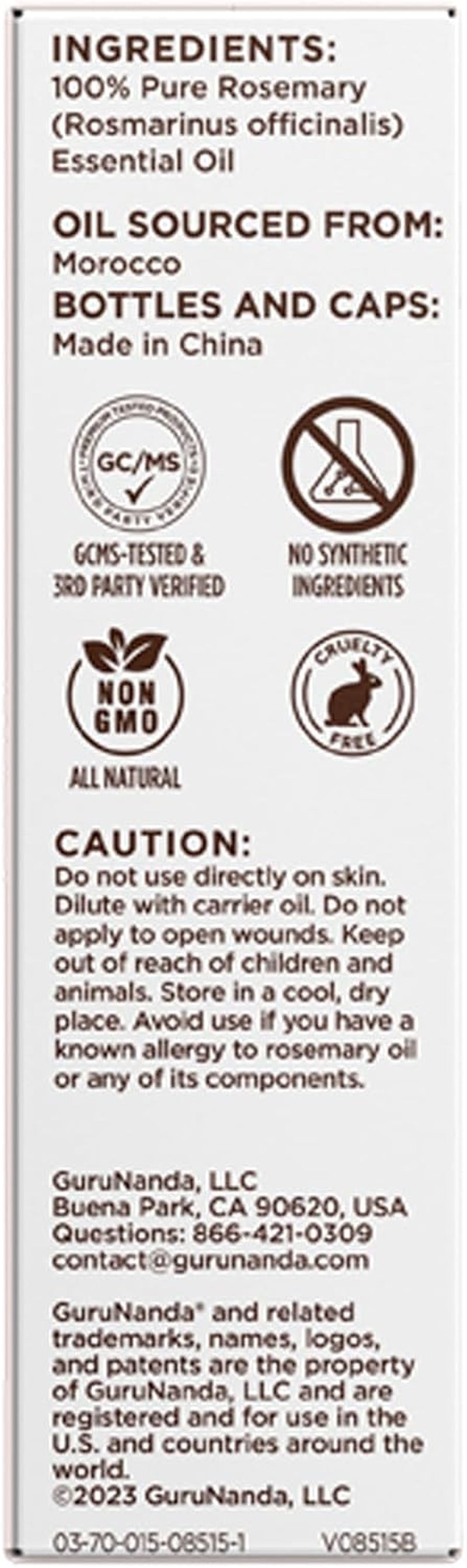 Gurunanda Rosemary Essential Oil - 100% Pure & Natural, Undiluted, Non-Gmo - for Hair, Skin & Aromatherapy Diffuser - 15ML