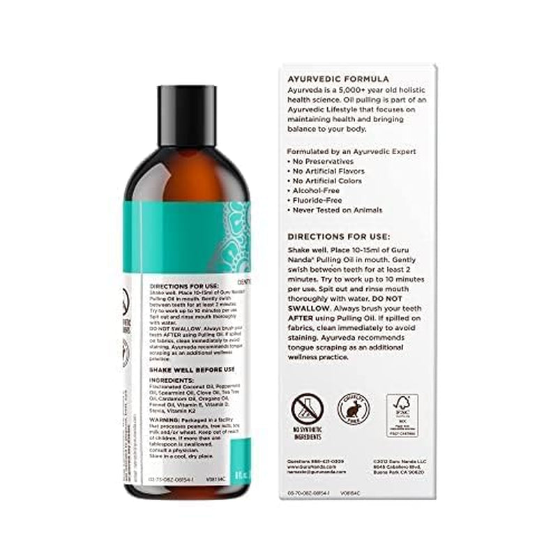 Gurunanda Cocomint Oil Pulling Mouthwash for Complete Oral Hygiene, 7 Essential Oils & Vitamins for Happy Teeth & Gums & Fresh Breath , Alcohol-Free, 8 Oz