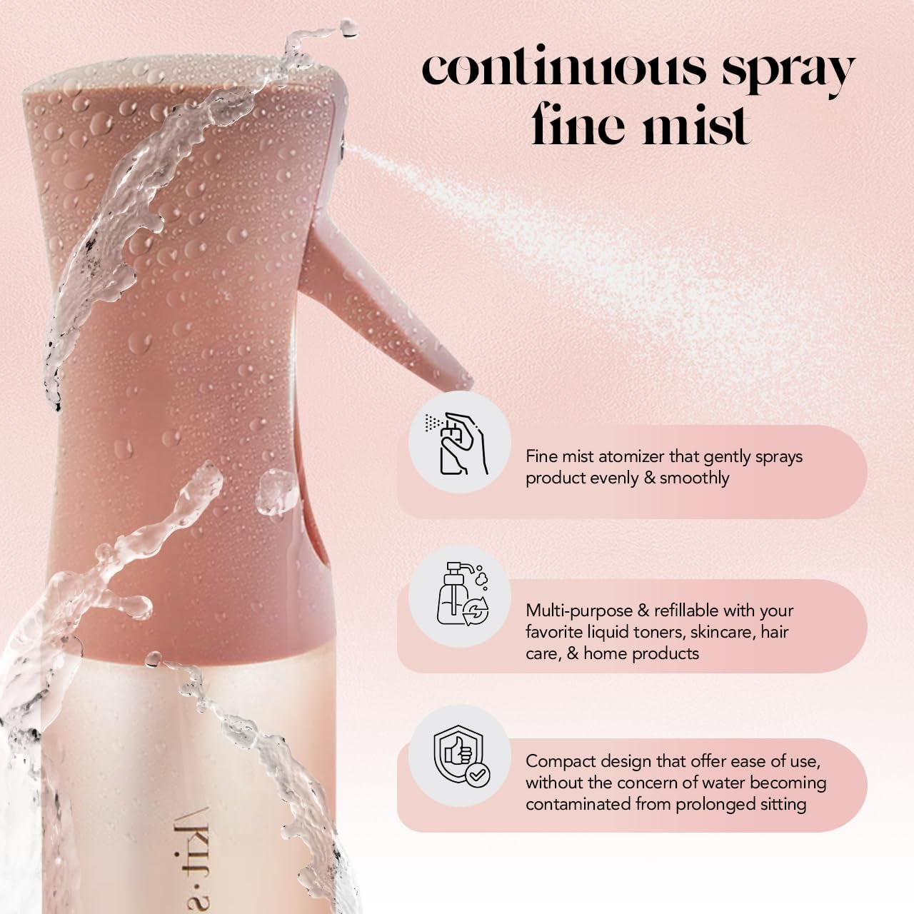 Kitsch Spray Bottle for Hair - Continuous Water Mister with Ultra Fine Mist for Hairstyling, Barbers, Salons, Cleaning, Plants, Versatile Spray Bottles - Made from Recycled Plastic - Terracotta, 5 Oz