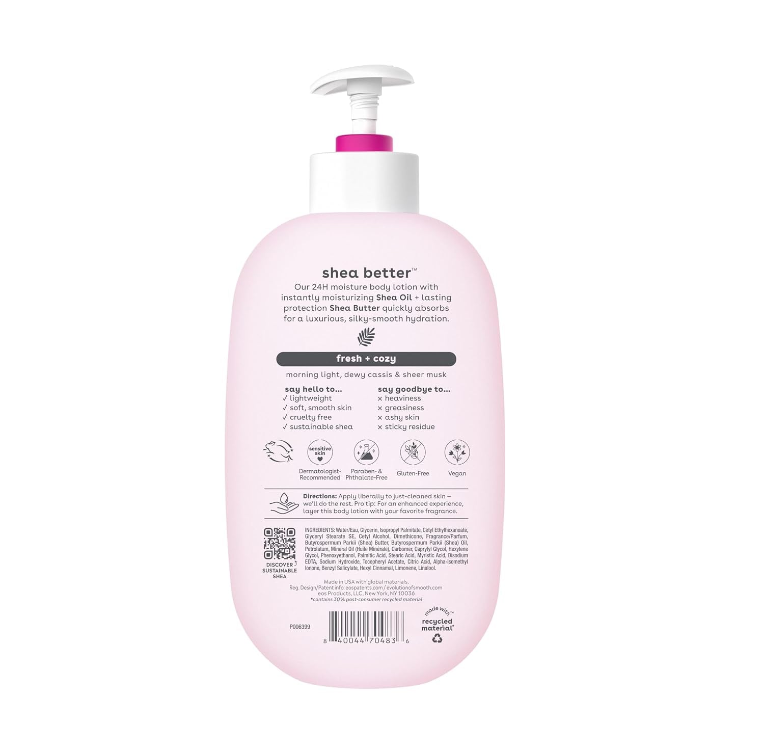 Bundle of Eos Shea Better Body Lotion & Hand Cream- Fresh & Cozy, 24-Hour Moisture Skin Care, Lightweight & Non-Greasy, Made with Natural Shea