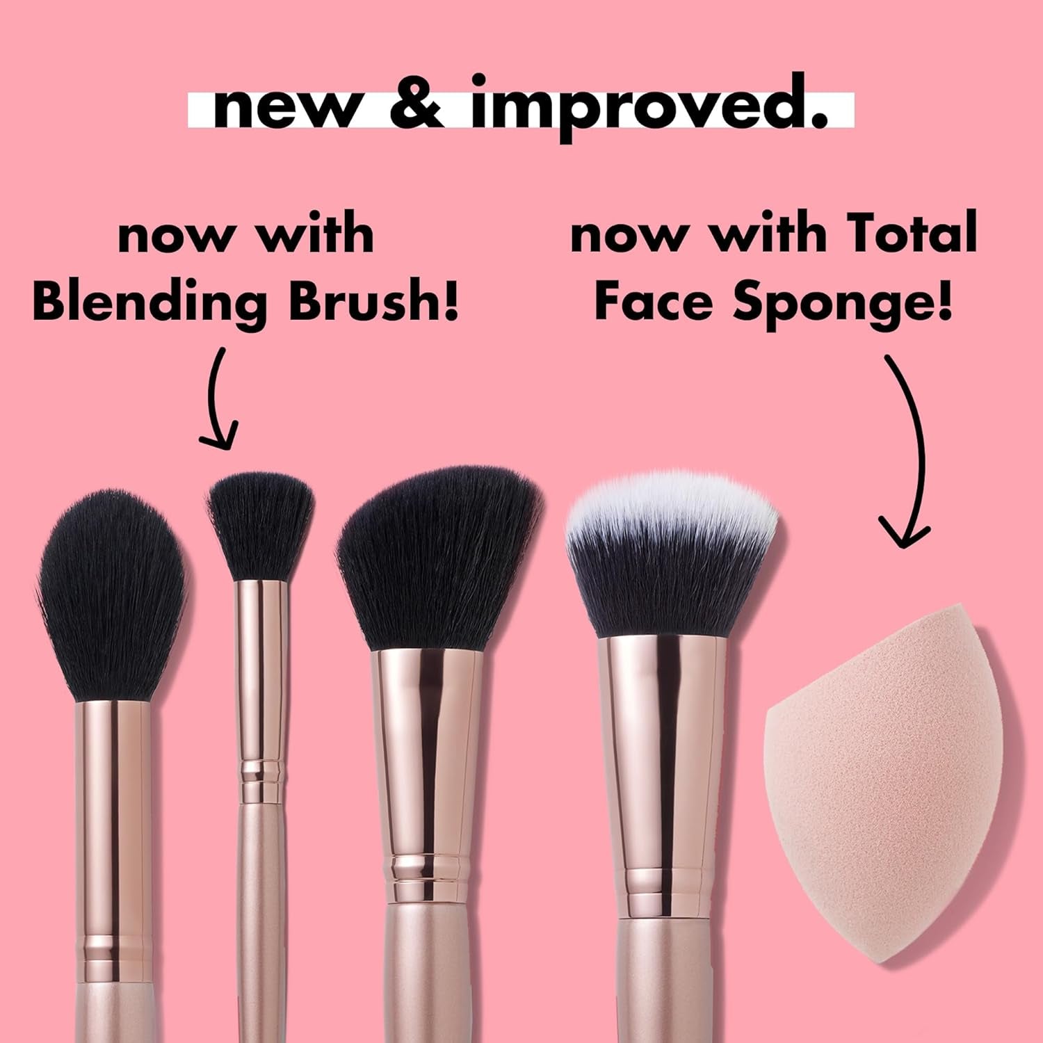 E.L.F. Complexion Essentials Brush & Sponge Set, Concealer, Powder, Blush & Highlighter Brushes & Total Face Sponge, Vegan & Cruelty-Free