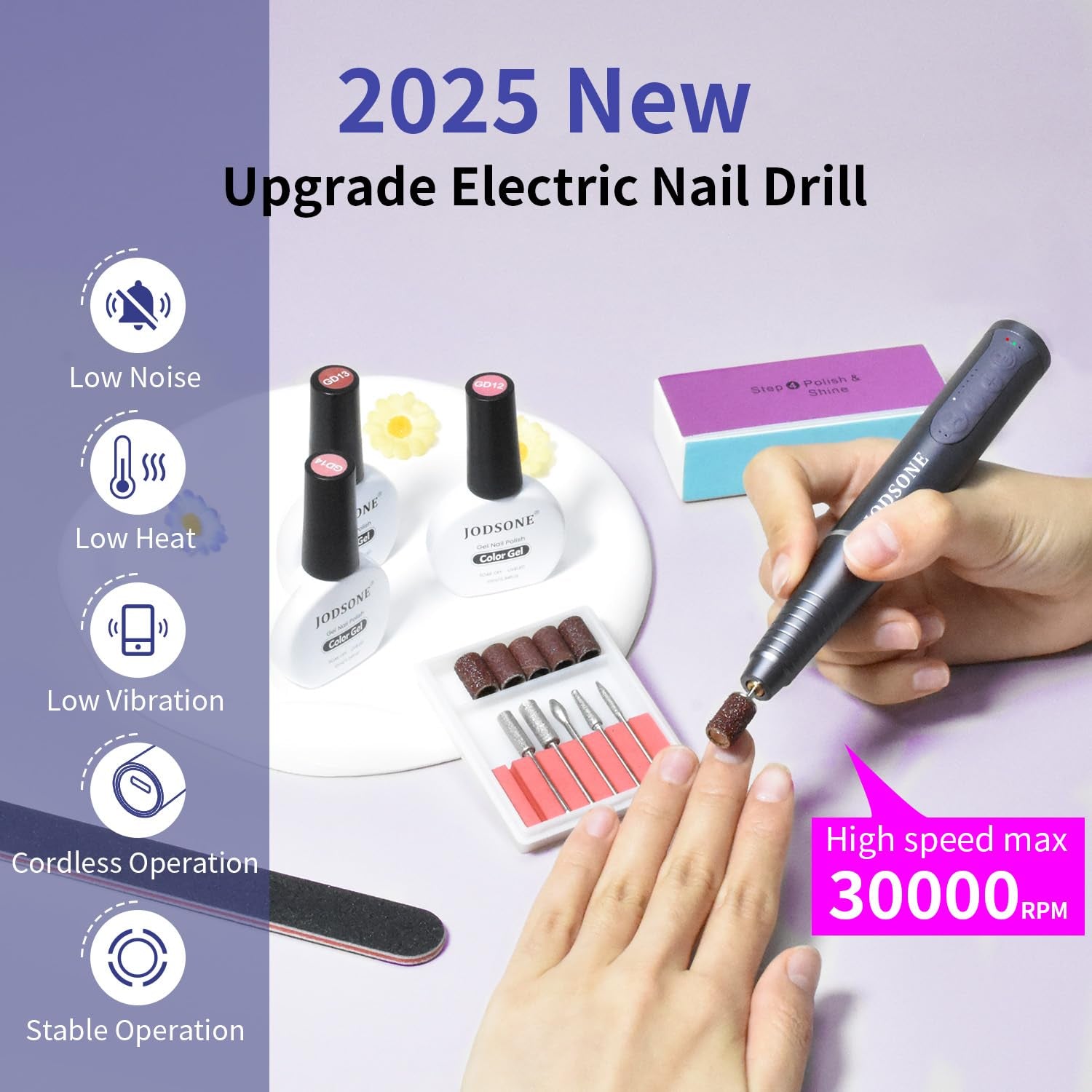 JODSONE Controllable Speed Portable Nail Drill Professional Electric 30000RPM Home Salon Polishing Manicure Nail Drill