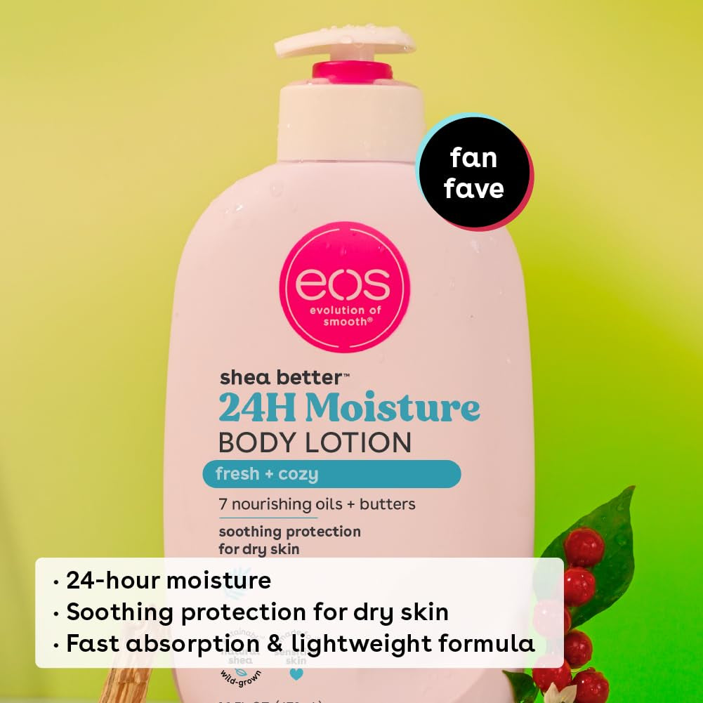 Bundle of Eos Shea Better Body Lotion & Hand Cream- Fresh & Cozy, 24-Hour Moisture Skin Care, Lightweight & Non-Greasy, Made with Natural Shea