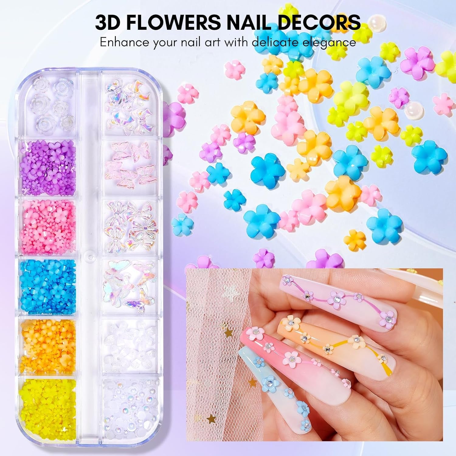 Makartt Nail Rhinestone Glue Kit 15Ml, Gel Glue with AB Crystals, 3D Nail Art Flowers, Pearls, Dual-End Brush & Tweezer, Acrylic Nail Supplies for DIY & Nail Techs