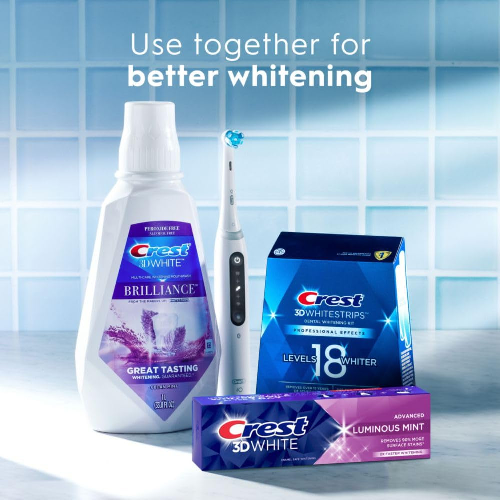 Crest 3D White Advanced Luminous Mint Teeth Whitening Toothpaste, Crest Toothpaste, 3.7 Oz Pack of 4 - Helps Remove Surface Stains, Whitens Teeth, Strengthens Tooth Enamel, Protects against Cavities
