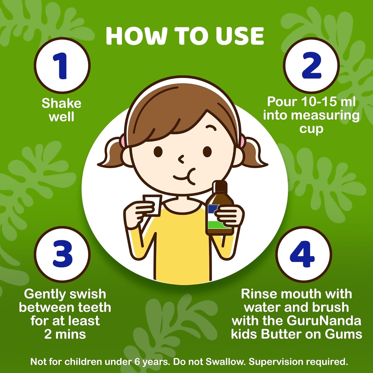 Gurunanda Kids Oil Pulling, Alcohol-Free Mouthwash, Essential Oils & Vitamins for Fresh Breath & Happy Gums for Ages 6 & Up, Natural Berry Lemon Rose, 8 Oz