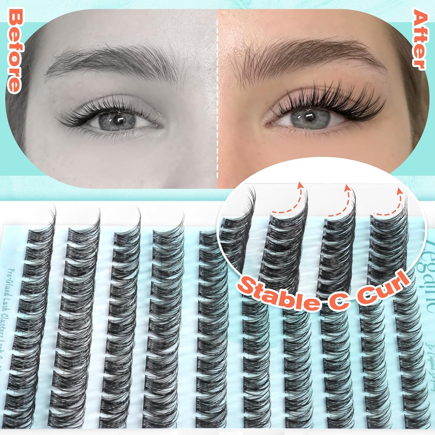 Self Adhesive Lash Clusters Natural Self Adhesive Eyelashes Glueless Lashes Cat Eye Pre Glued Lashes Reusable Wispy Cluster Lashes No Glue Needed Fluffy Self Adhesive Lashes 10-16MM by Zegaine