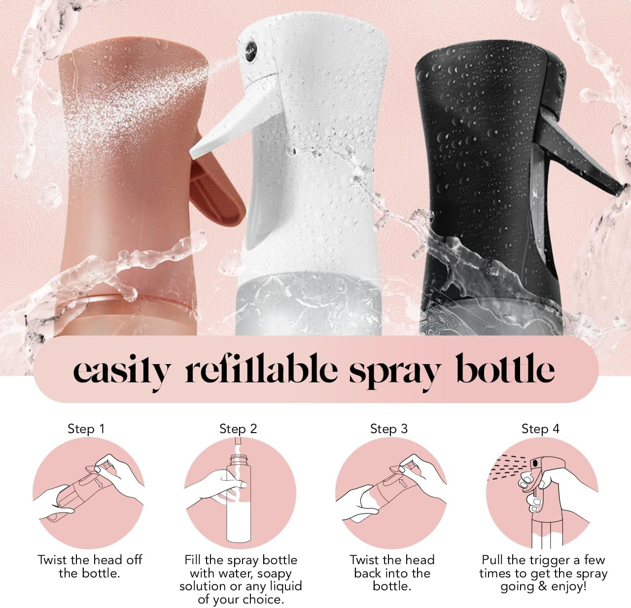 Kitsch Spray Bottle for Hair - Continuous Water Mister with Ultra Fine Mist for Hairstyling, Barbers, Salons, Cleaning, Plants, Versatile Spray Bottles - Made from Recycled Plastic - Terracotta, 5 Oz