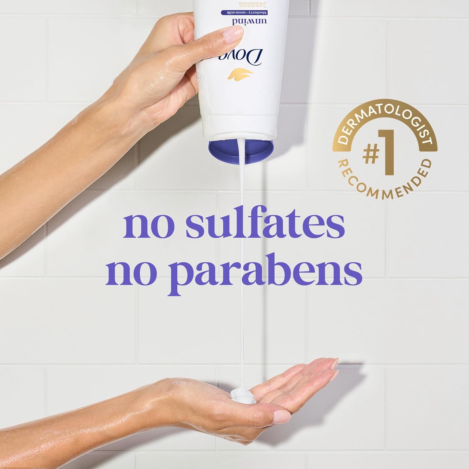 Dove Body Wash for 24Hr Lotion-Soft Skin 3 Count Unwind Blueberry & Moon Milk Moisturizing Skin Cleanser with No Sulfates No Parabens