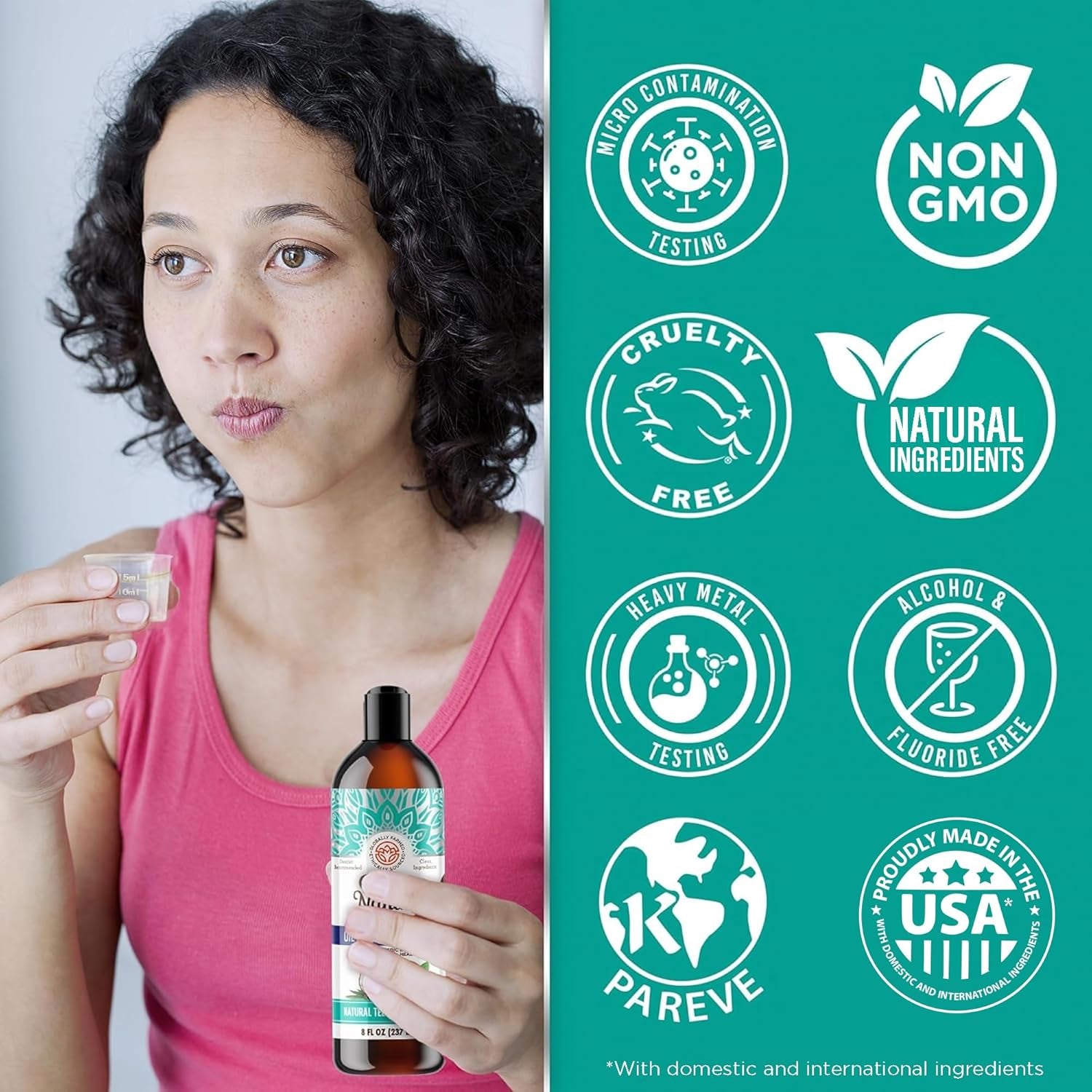 Gurunanda Cocomint Oil Pulling Mouthwash for Complete Oral Hygiene, 7 Essential Oils & Vitamins for Happy Teeth & Gums & Fresh Breath , Alcohol-Free, 8 Oz