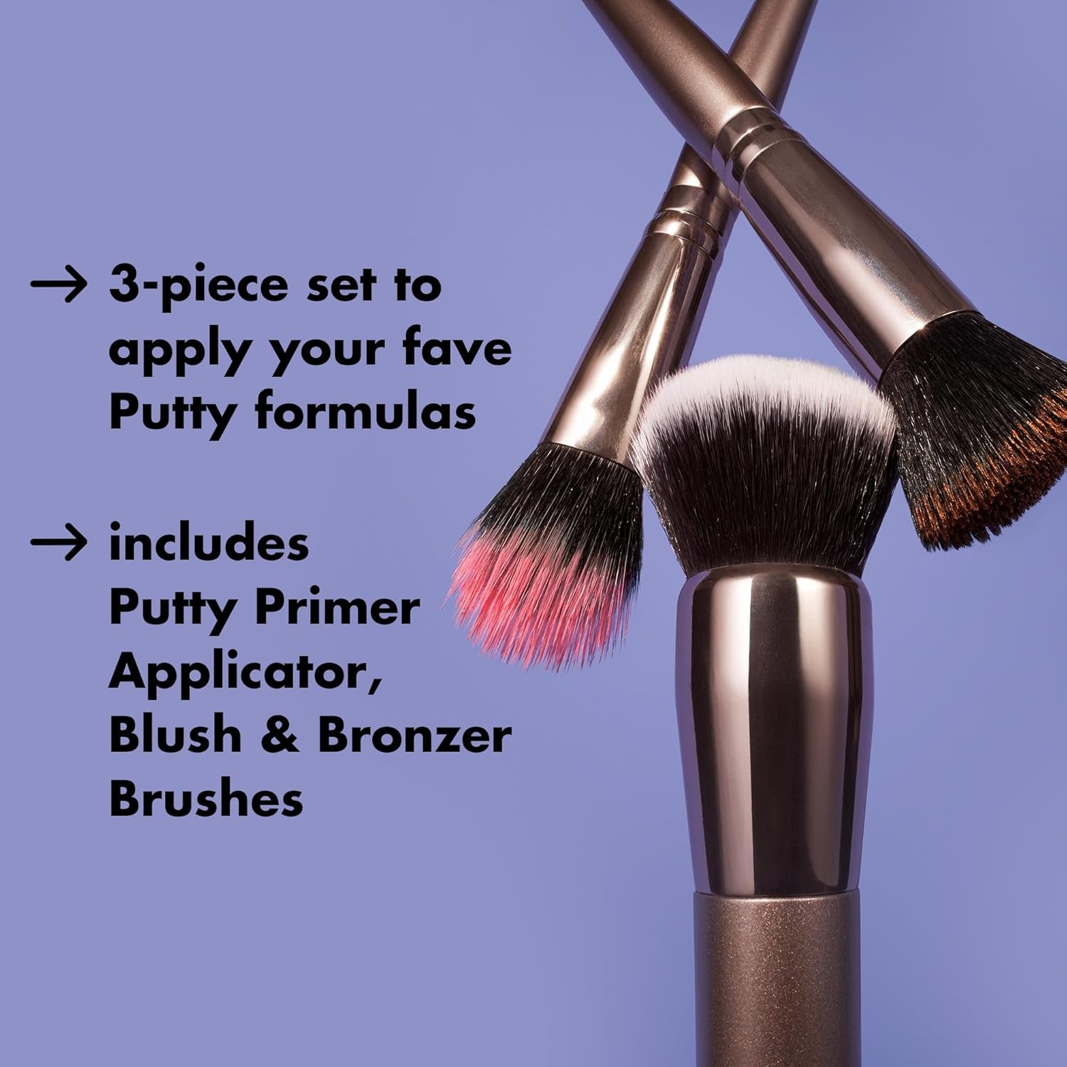 E.L.F. Putty Tools Trio, Set of 3 Face Makeup Brushes for Putty Products, Helps You Easily Blend Putty Primer, Blush & Bronzer, Vegan & Cruelty-Free
